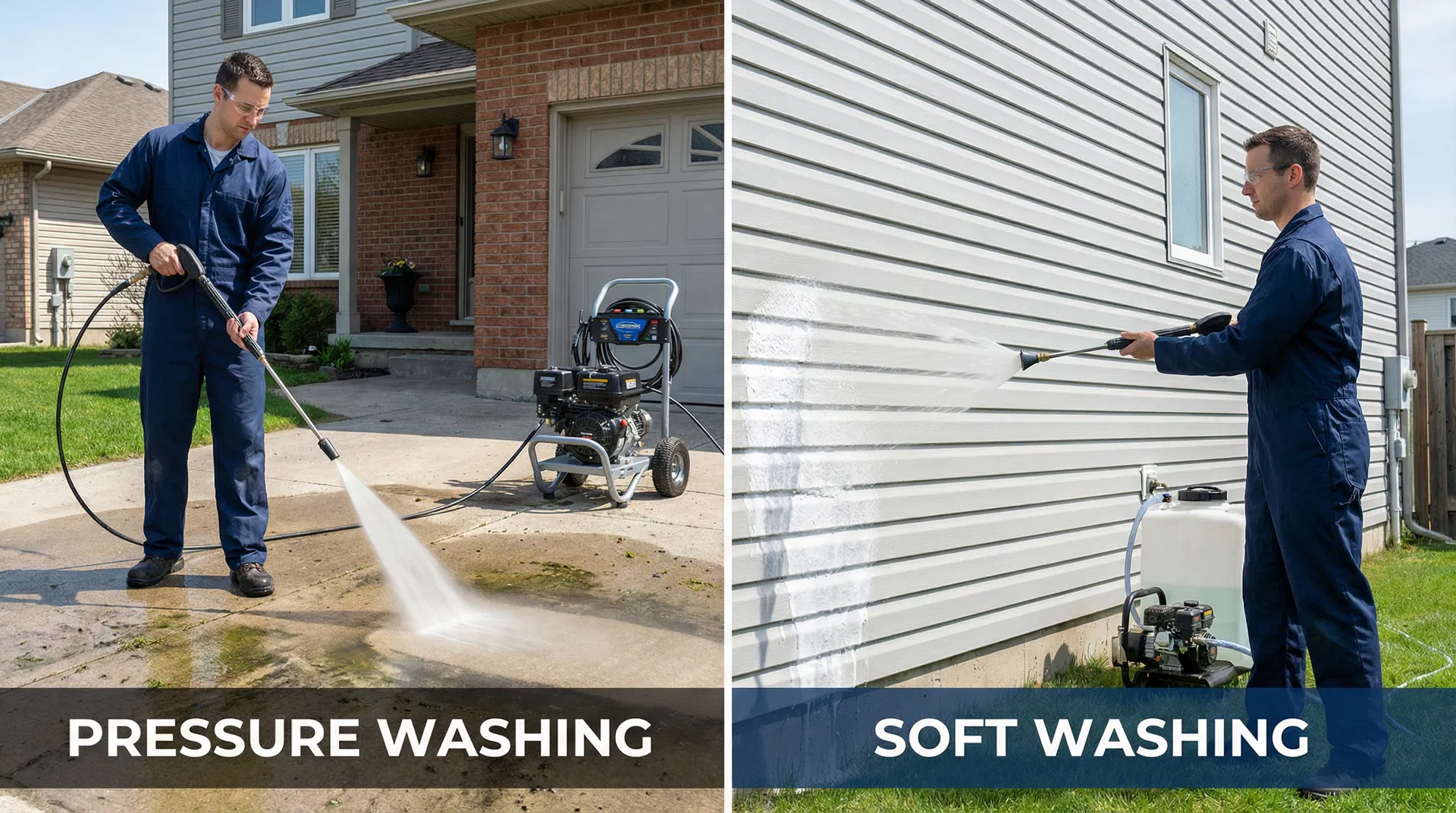 Pressure washing vs soft washing comparison — BTG Exteriors Hamilton